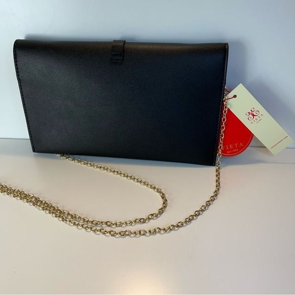 NWT VIETA ELLIANA BLACK FOLD-OVER CLUTCH - Picture 10 of 11